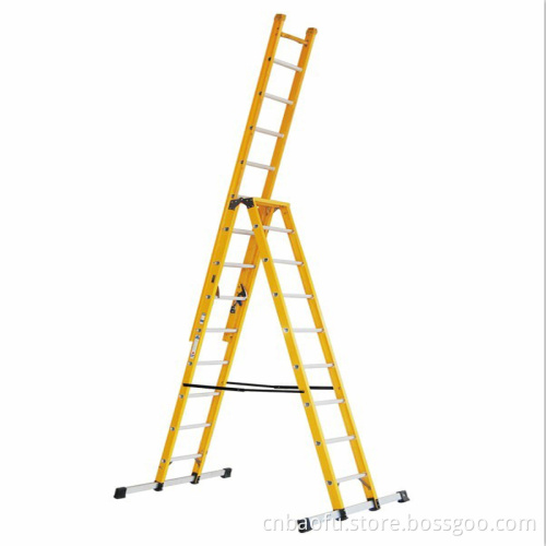 35kv Yellow Fiberglass Combination Extenson Ladder with Square Balance Beam
